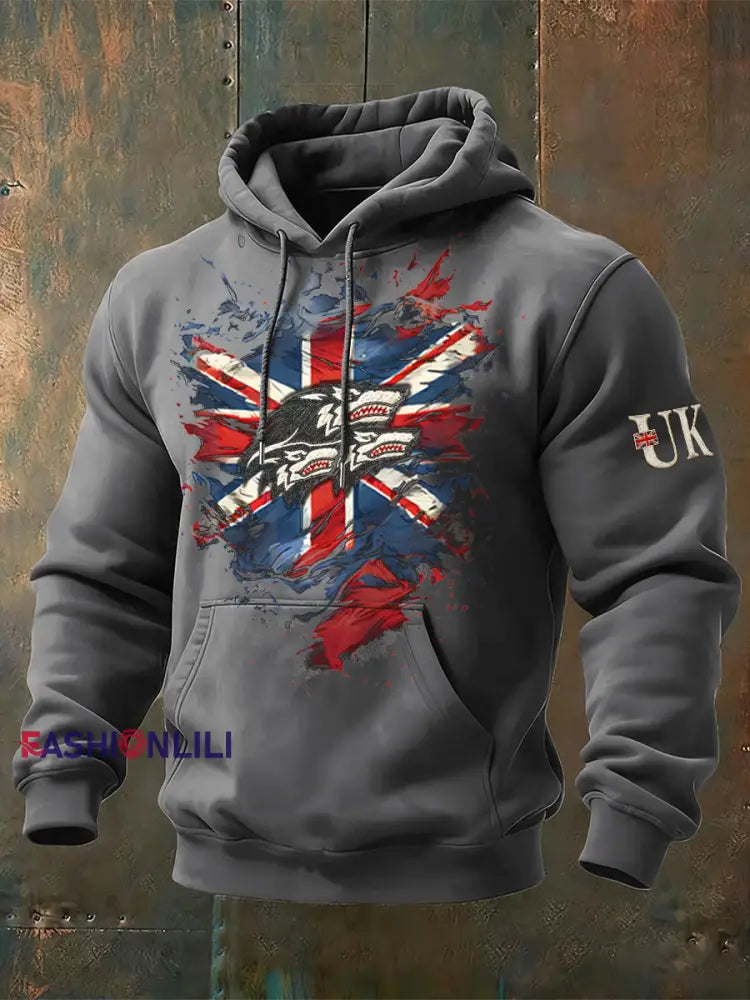 Men's British Flag Wolf Casual Hoodie