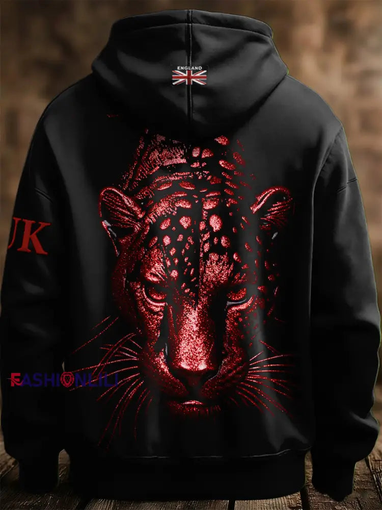Men's British Leopard Print Casual Hooded Sweatshirt