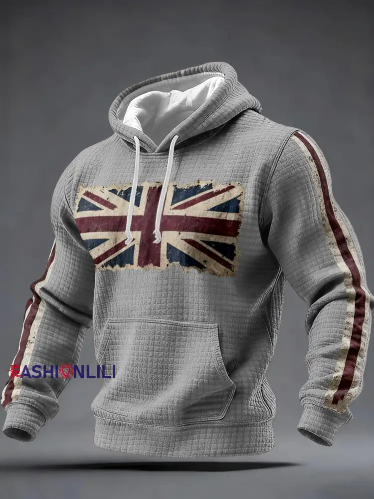 Men's British vintage flag print Checkered Cotton Hoodie