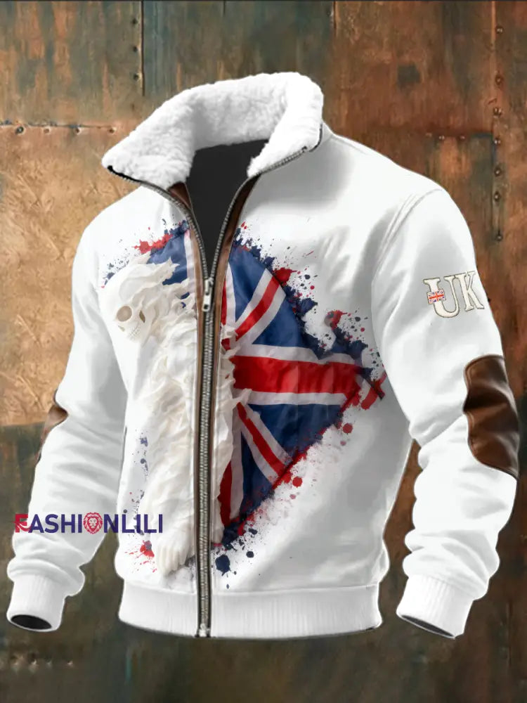 Men's British White Stand-Up Collar Jacket