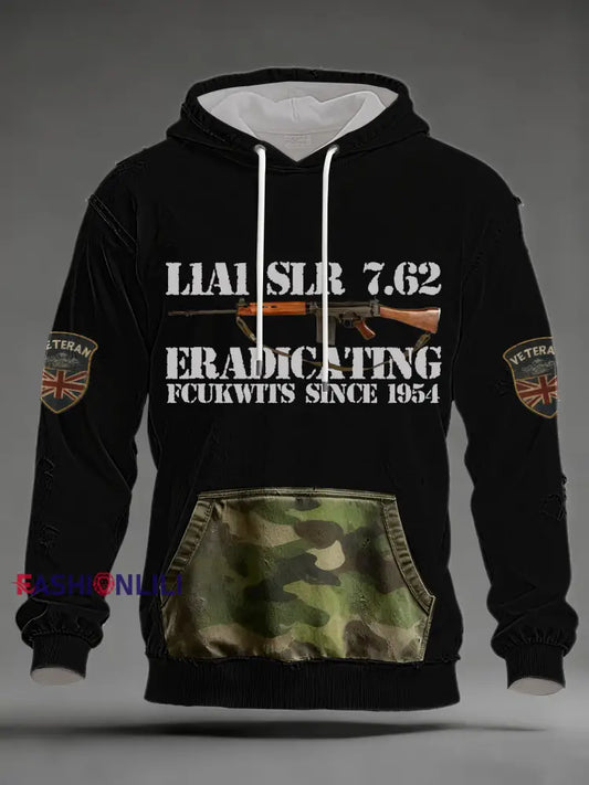 Men's L1A1 SLR 7.62 Print Oversized Drop-Shoulder Hoodie with Pockets