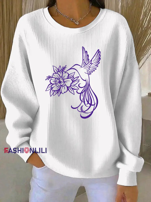 Women's Purple Art Print Casual Sweatshirt