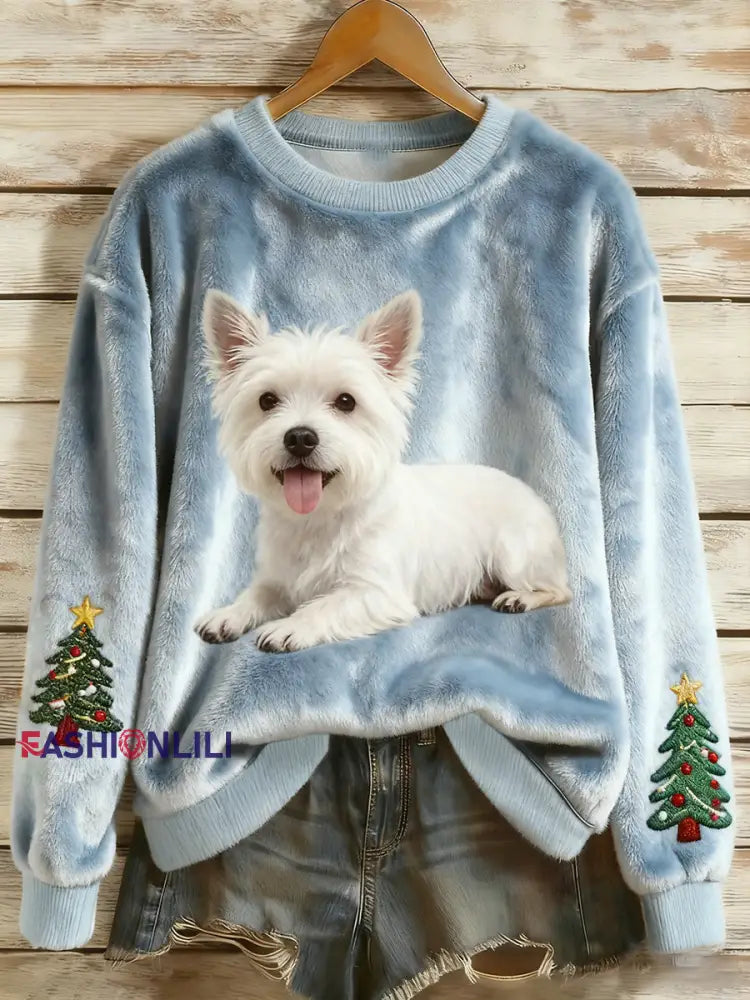 Women's Retro Animal Christmas Art Print Casual Flannel Top