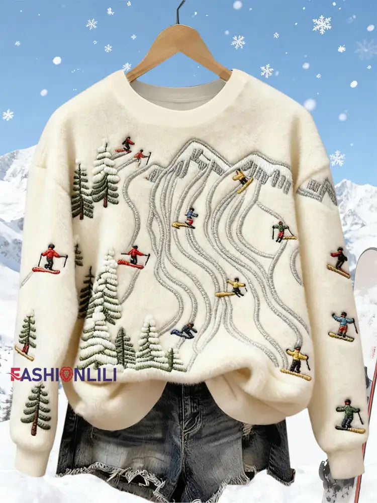 Women's Ski Art Print Casual Top