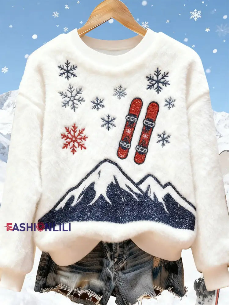 Women's Ski Art Print Casual Top
