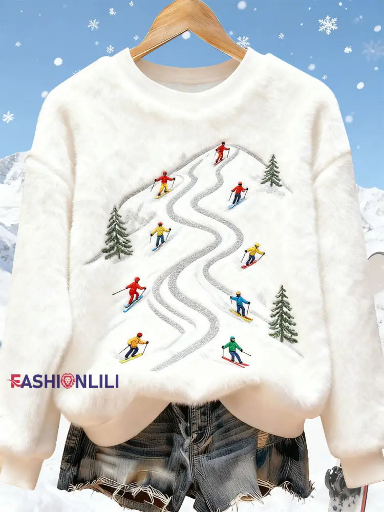 Women's Ski Art Print Casual Top