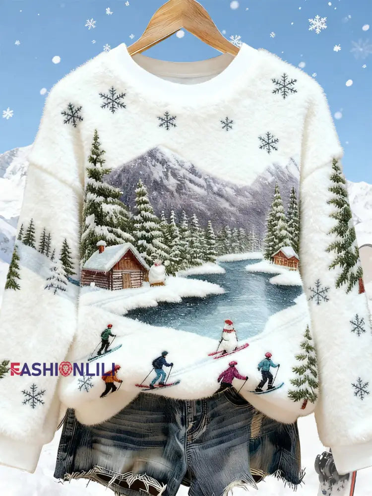 Women's Ski Art Print Casual Top
