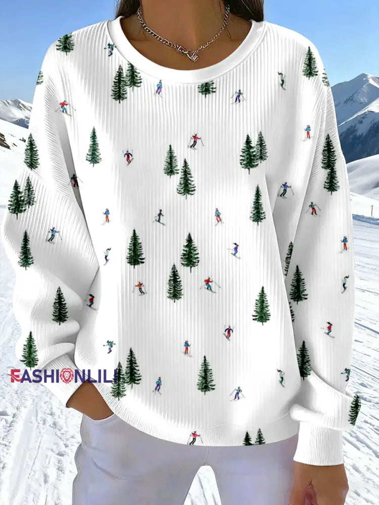 Women's Ski Art Print Sweatshirt