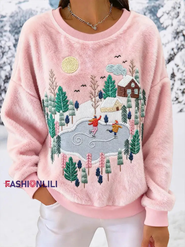 Women's Snow Village Flannel Sweatshirts