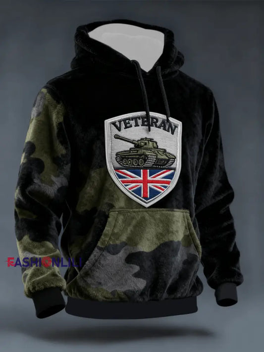 Men's British ARMY VETERAN Print  Flannel Hoodie
