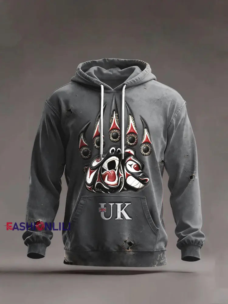 Men's British Grey Hooded Sweatshirt