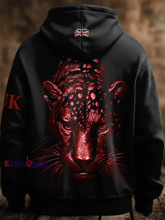 Men's British Leopard Print Casual Hooded Sweatshirt