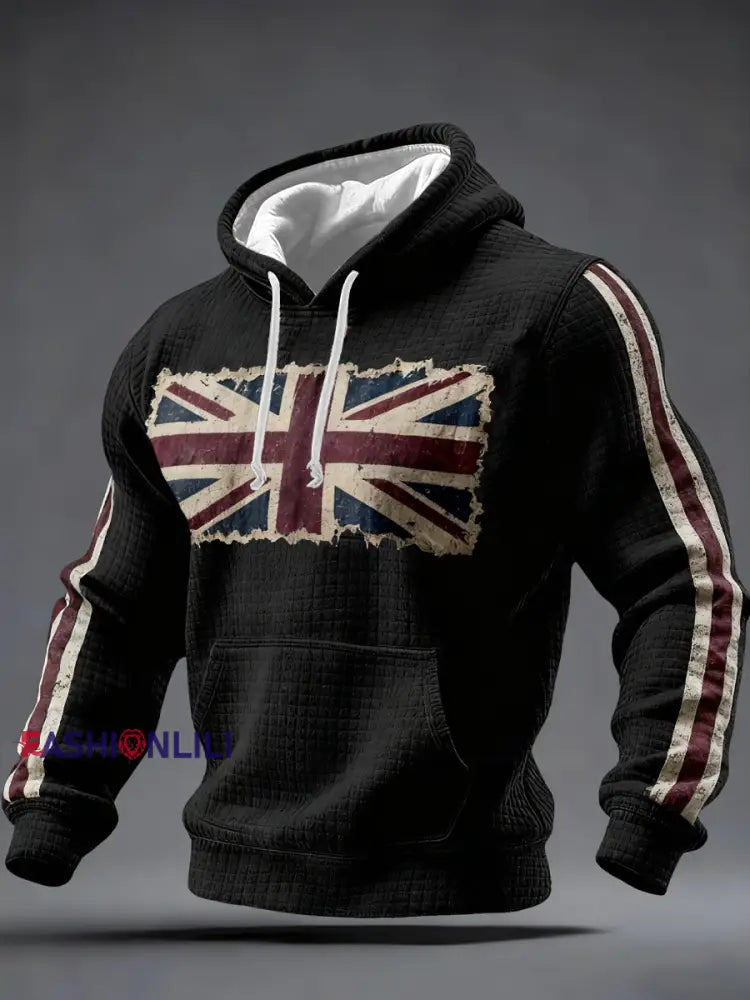 Men's British vintage flag print Checkered Cotton Hoodie