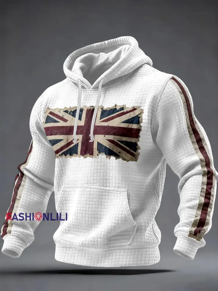 Men's British vintage flag print Checkered Cotton Hoodie