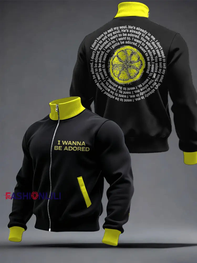 Men's I Wanna Be Adored Lemon Roses Music Lover Printed Coat