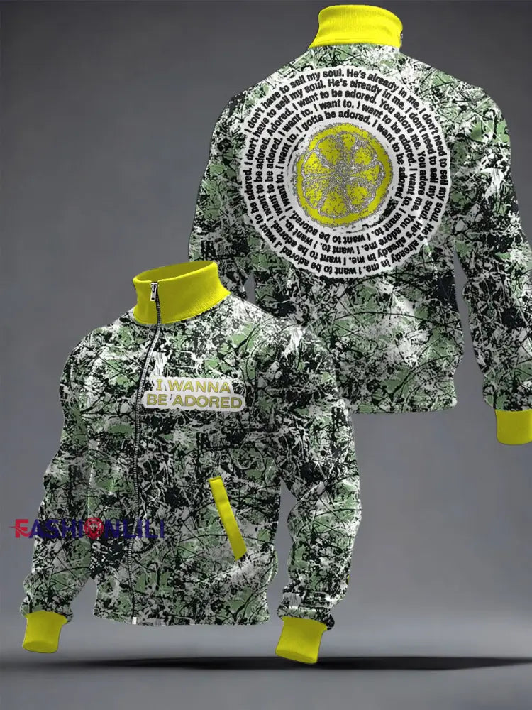 Men's I Wanna Be Adored Lemon Roses Music Lover Printed Coat