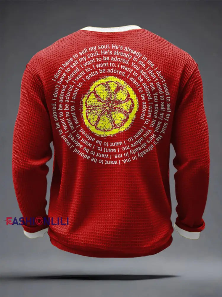 Men's I Wanna Be Adored Lemon Roses Music Lover Printed Waffle Tops