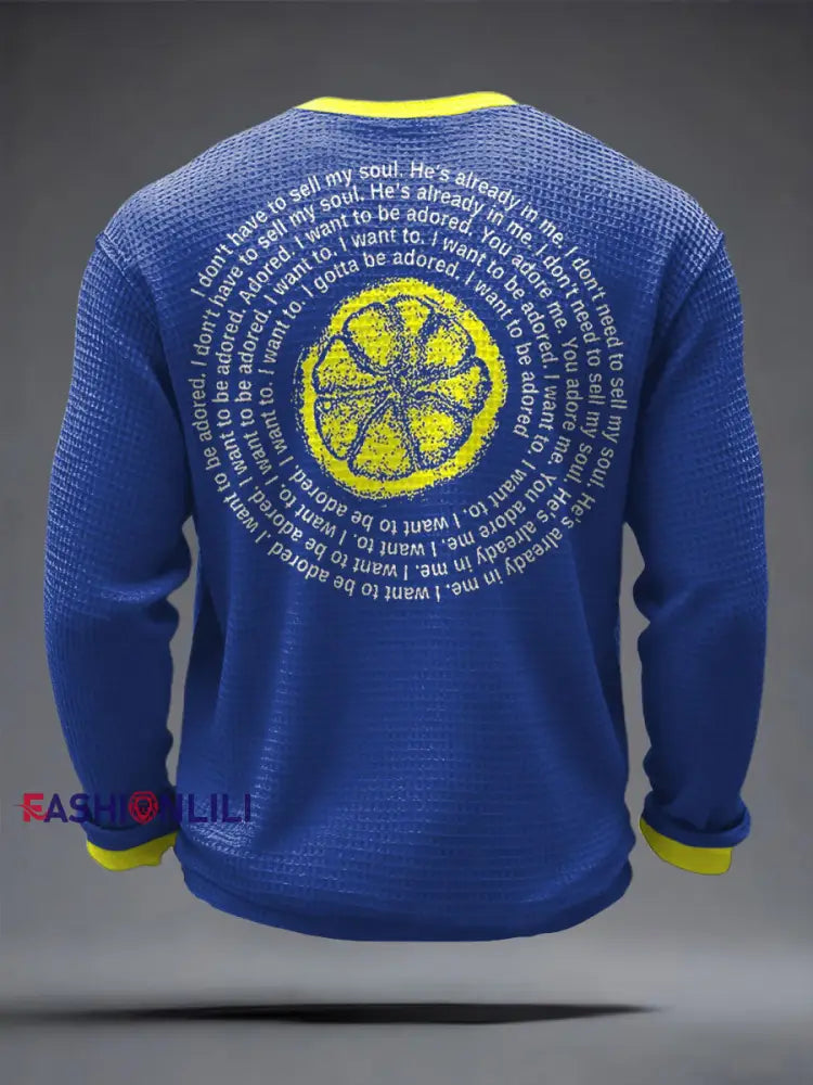 Men's I Wanna Be Adored Lemon Roses Music Lover Printed Waffle Tops