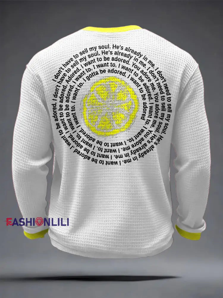 Men's I Wanna Be Adored Lemon Roses Music Lover Printed Waffle Tops