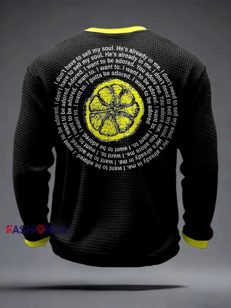 Men's I Wanna Be Adored Lemon Roses Music Lover Printed Waffle Tops