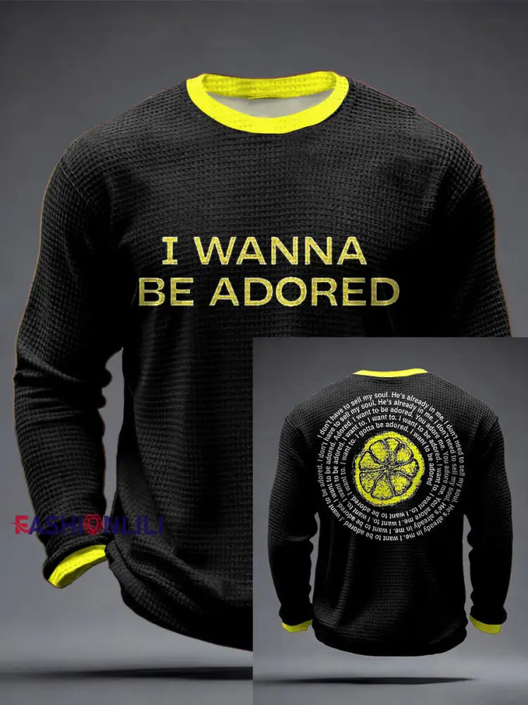 Men's I Wanna Be Adored Lemon Roses Music Lover Printed Waffle Tops