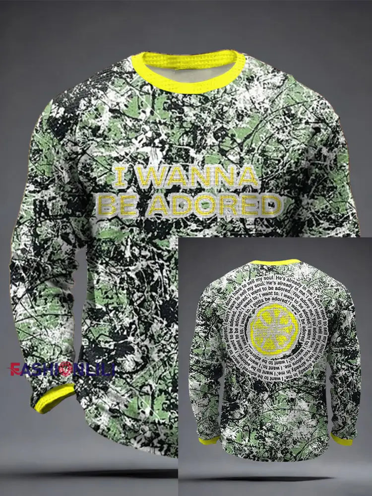 Men's I Wanna Be Adored Lemon Roses Music Lover Printed Waffle Tops