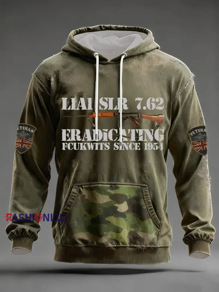 Men's L1A1 SLR 7.62 Print Oversized Drop-Shoulder Hoodie with Pockets