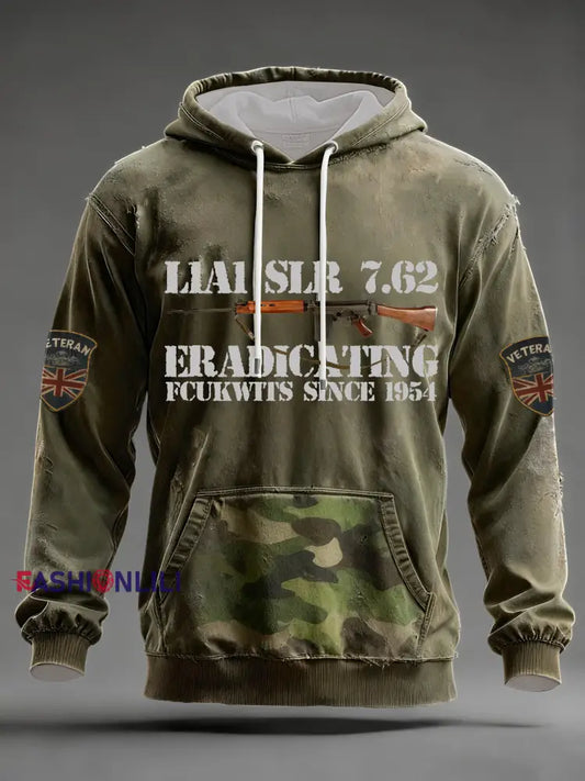 Men's L1A1 SLR 7.62 Print Oversized Drop-Shoulder Hoodie with Pockets