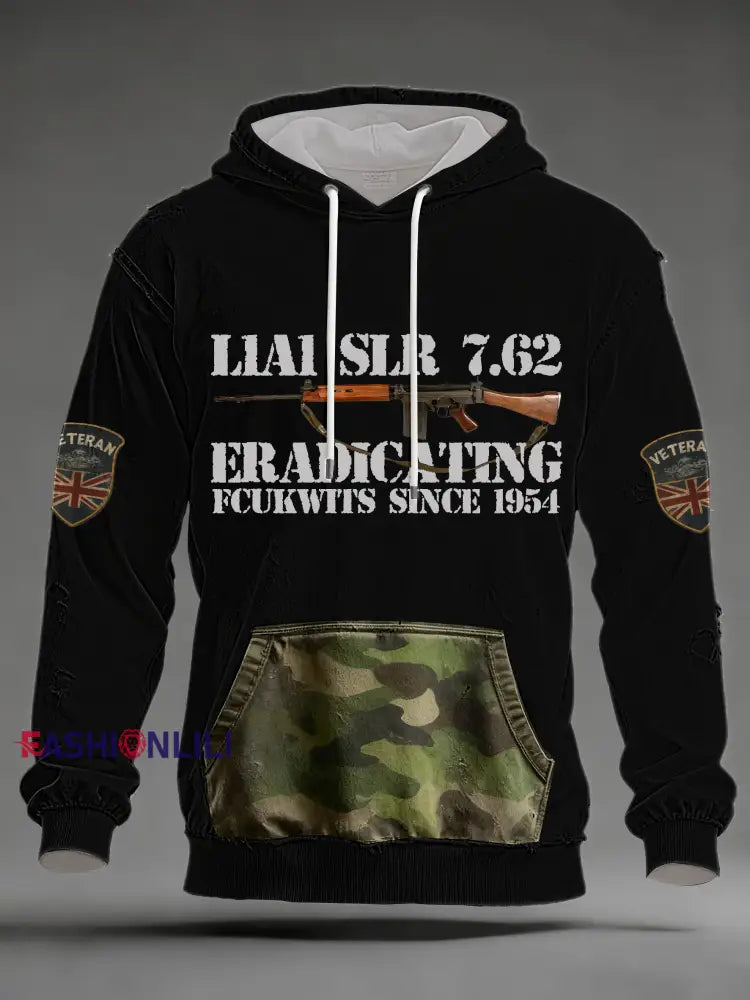 Men's L1A1 SLR 7.62 Print Oversized Drop-Shoulder Hoodie with Pockets