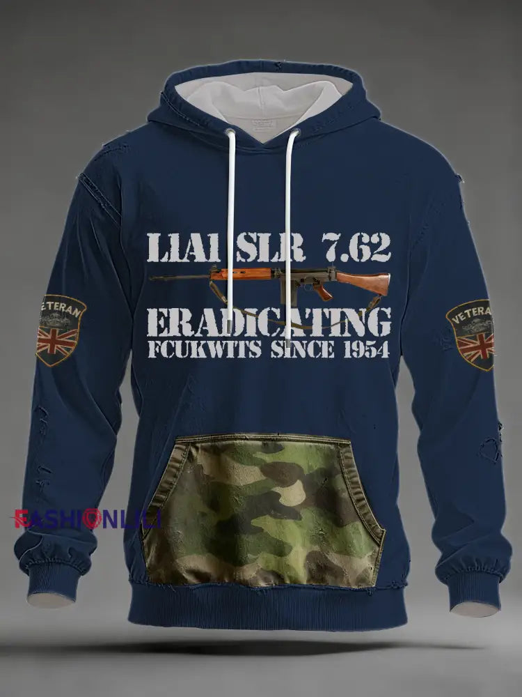 Men's L1A1 SLR 7.62 Print Oversized Drop-Shoulder Hoodie with Pockets