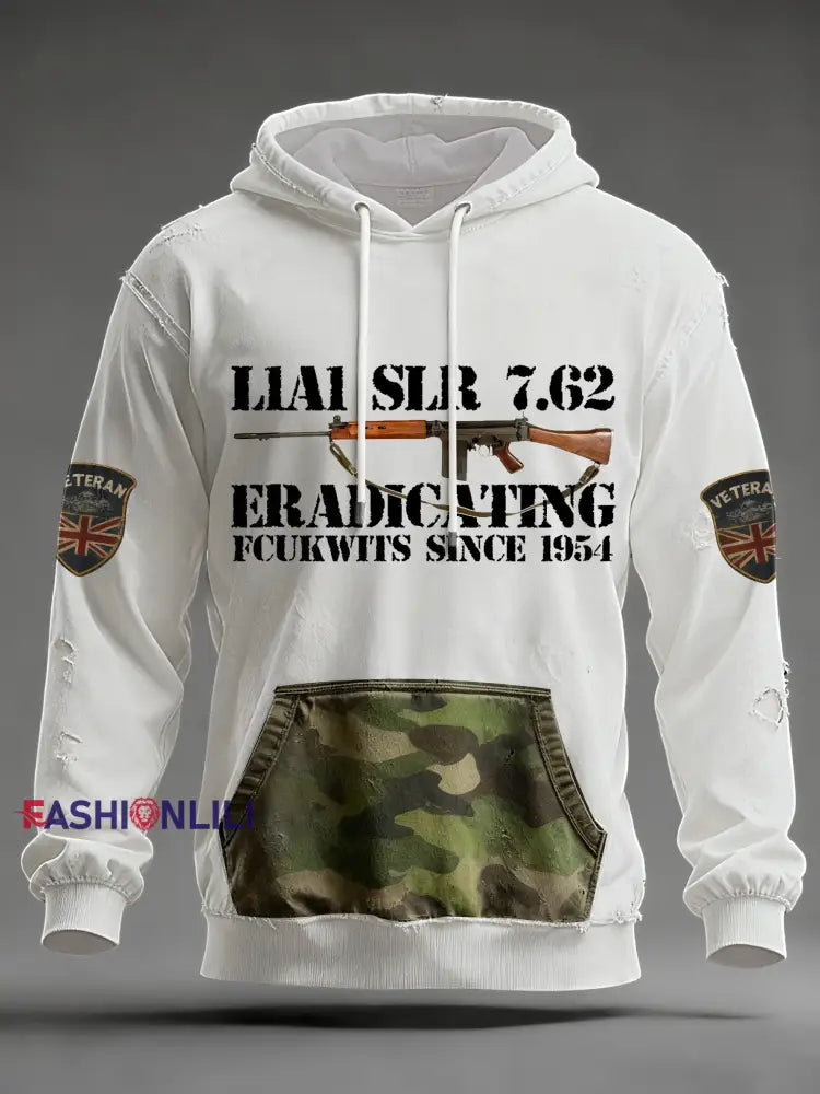 Men's L1A1 SLR 7.62 Print Oversized Drop-Shoulder Hoodie with Pockets