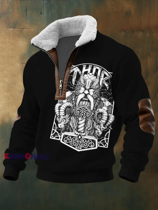 Men's Thor & Hammer Print Sherpa - Lined Zip Sweatshirt