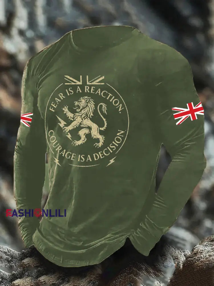 Men's UK Flag Lion Printed Casual Tops