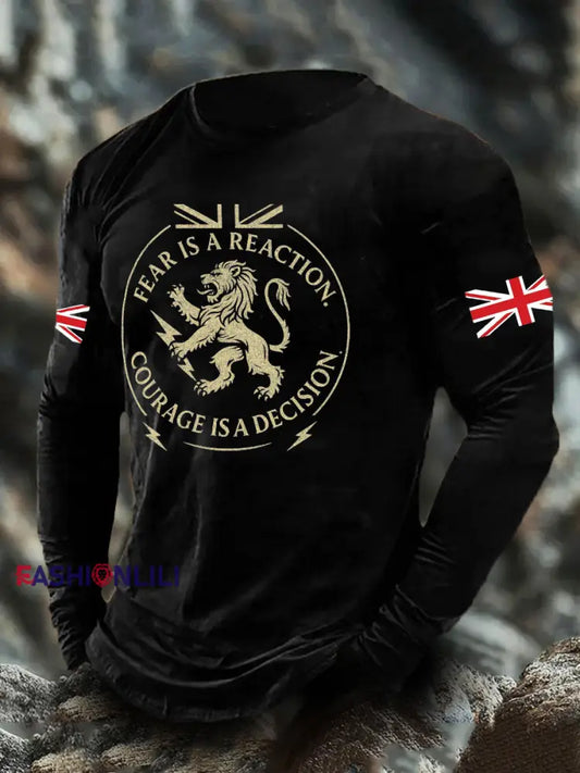 Men's UK Flag Lion Printed Casual Tops