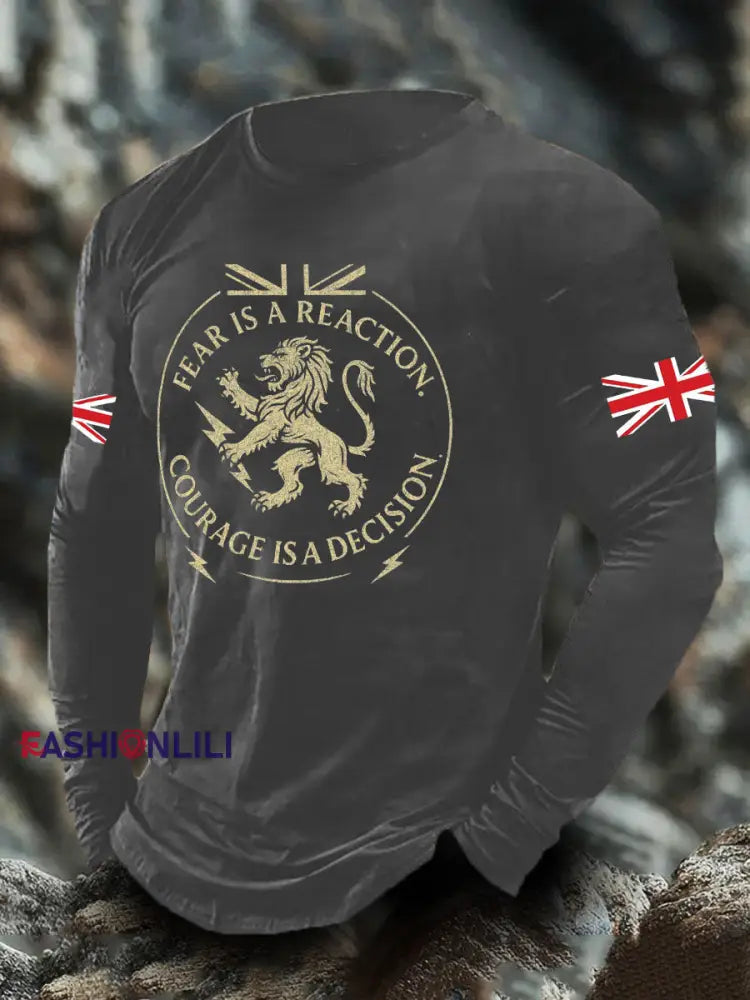 Men's UK Flag Lion Printed Casual Tops