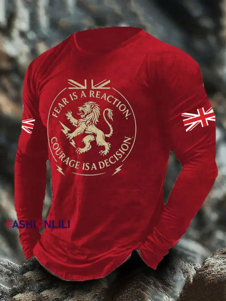 Men's UK Flag Lion Printed Casual Tops