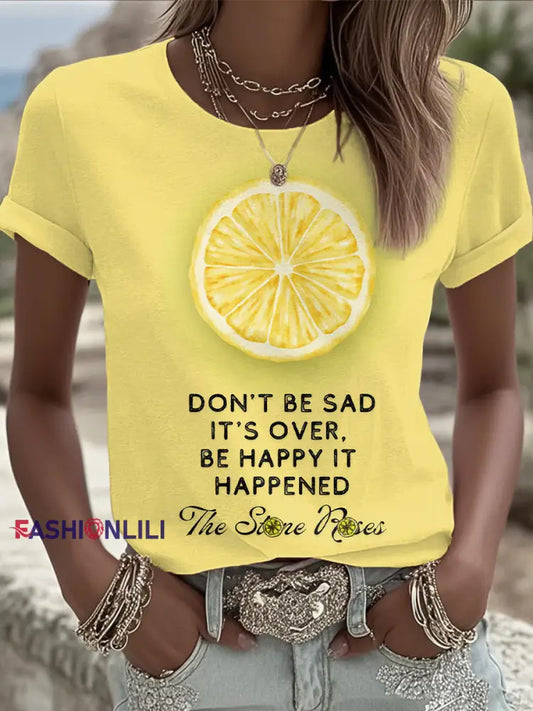 Women's I Wanna Be Adored Lemon Roses Music Lover Printed T-shirt