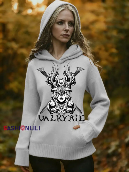 Women's Intricate Valkyrie Print Hooded Sweater