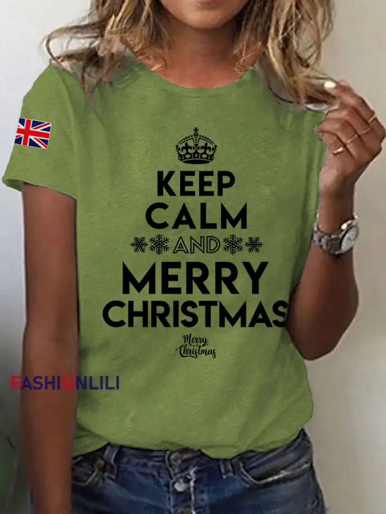 Women's Keep Calm And Merry Christmas Short Sleeve T-Shirt