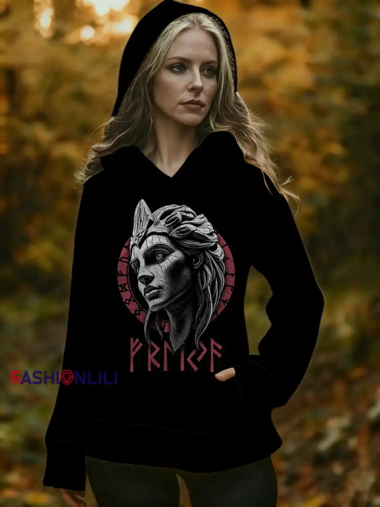 Women's Norse Goddess Print Hooded Sweater
