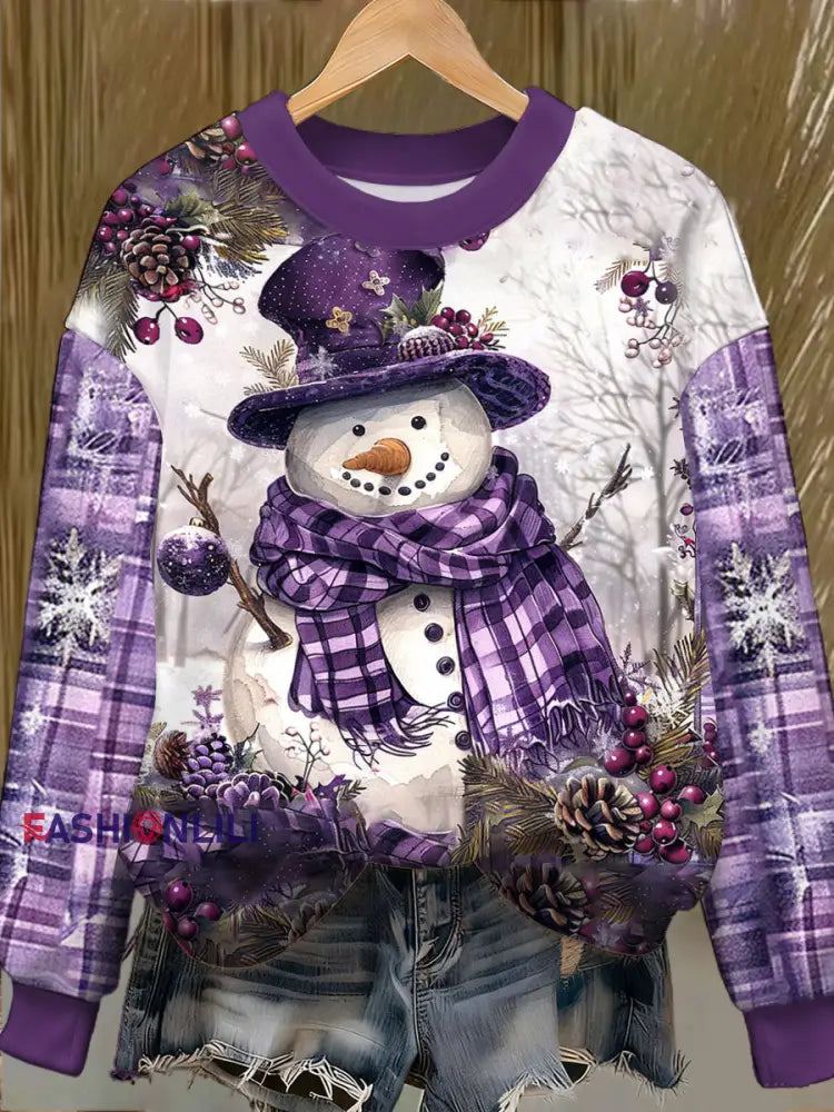 Women's Purple Art Christmas Alzheimer's Awareness Printed Sweatshirt