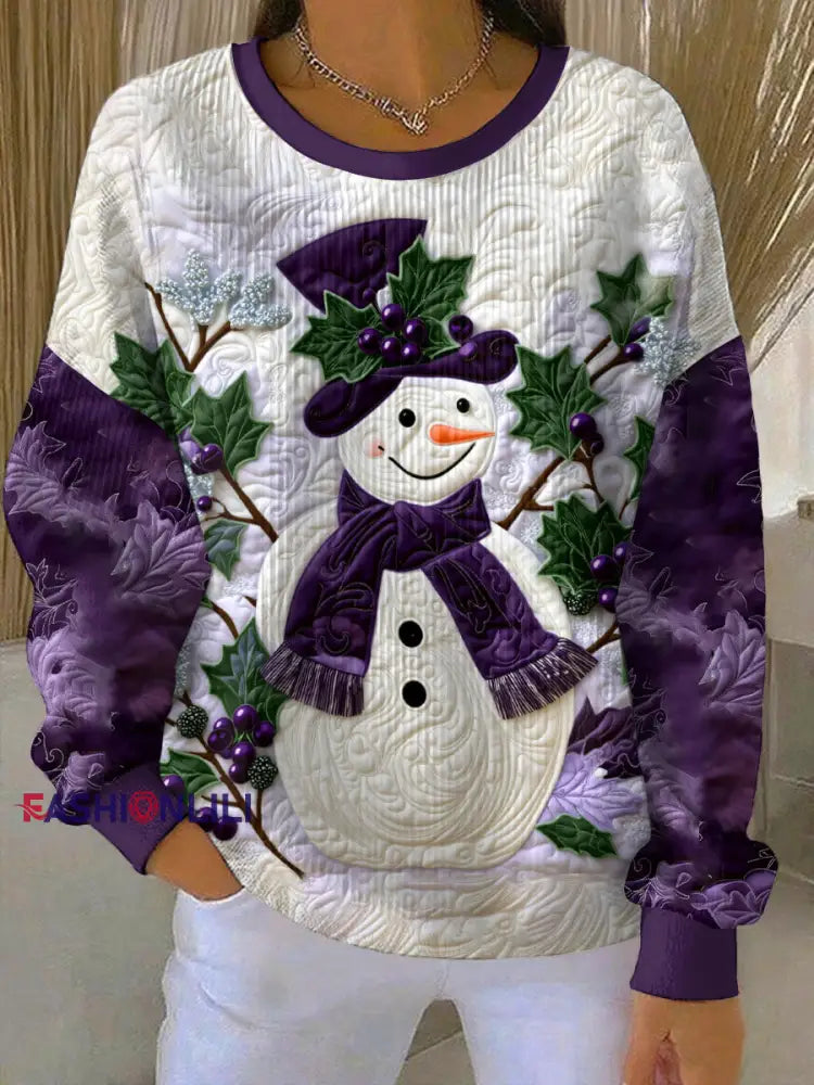 Women's Purple Art Christmas Alzheimer's Awareness Printed Sweatshirt