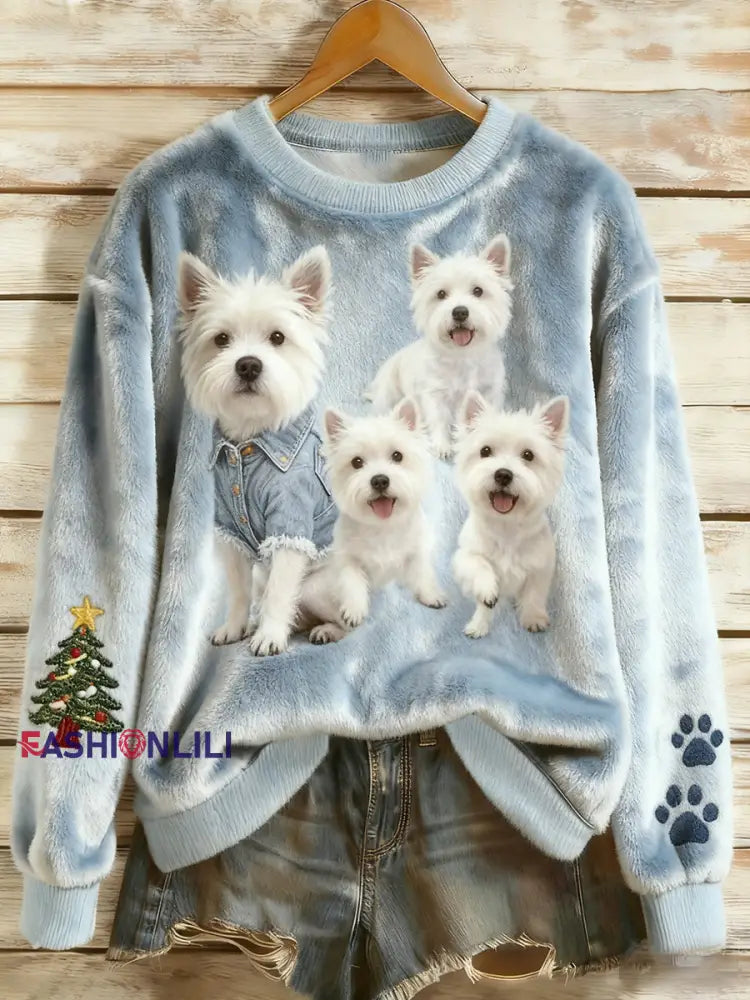 Women's Retro Animal Christmas Art Print Casual Flannel Top