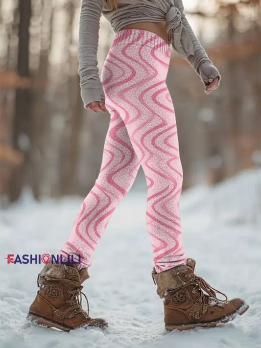 Women's Retro Breast Cancer Prevention Campaign Print Sports Stretch Leggings