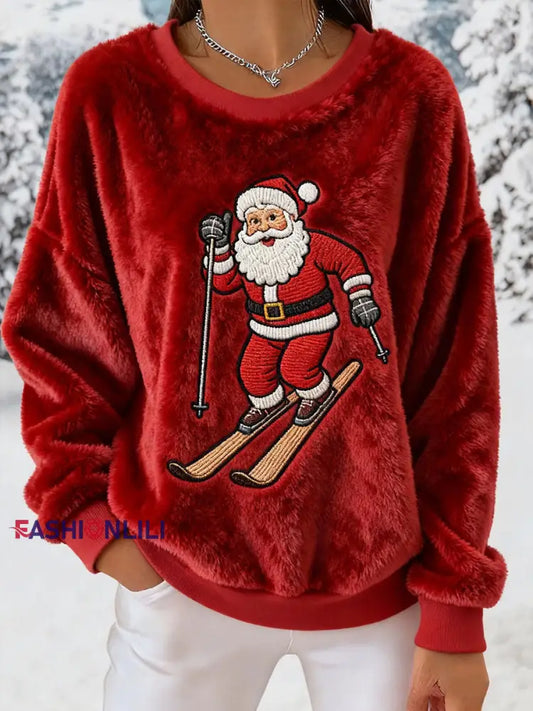 Women's Santa Claus Ski Fleece Sweatshirts