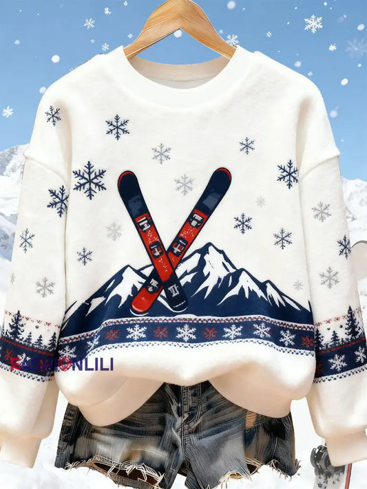 Women's Ski Art Print Casual Top