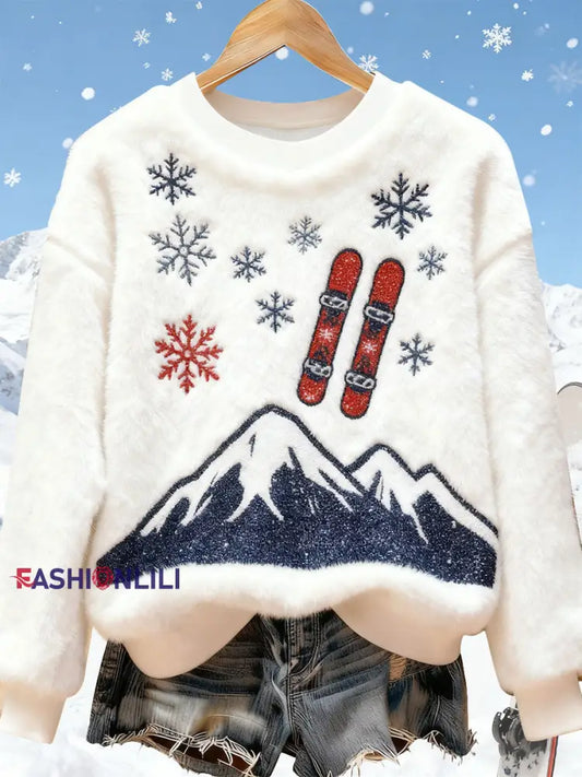 Women's Ski Art Print Casual Top