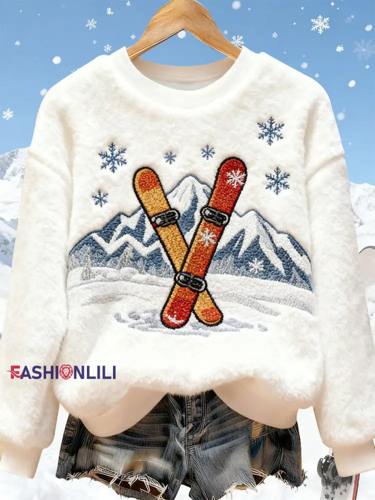 Women's Ski Art Print Casual Top