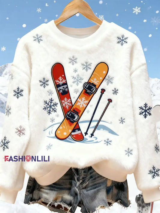 Women's Ski Art Print Casual Top