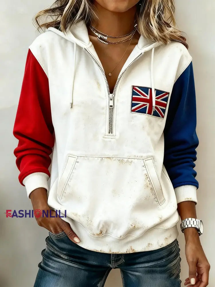 Women's Vintage British style Printed Casual Hoodie